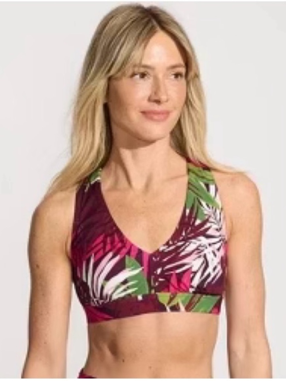 NWT Lands' End DARK WINE MULTI TROPICAL PALMS Floral Print Bikini Top
